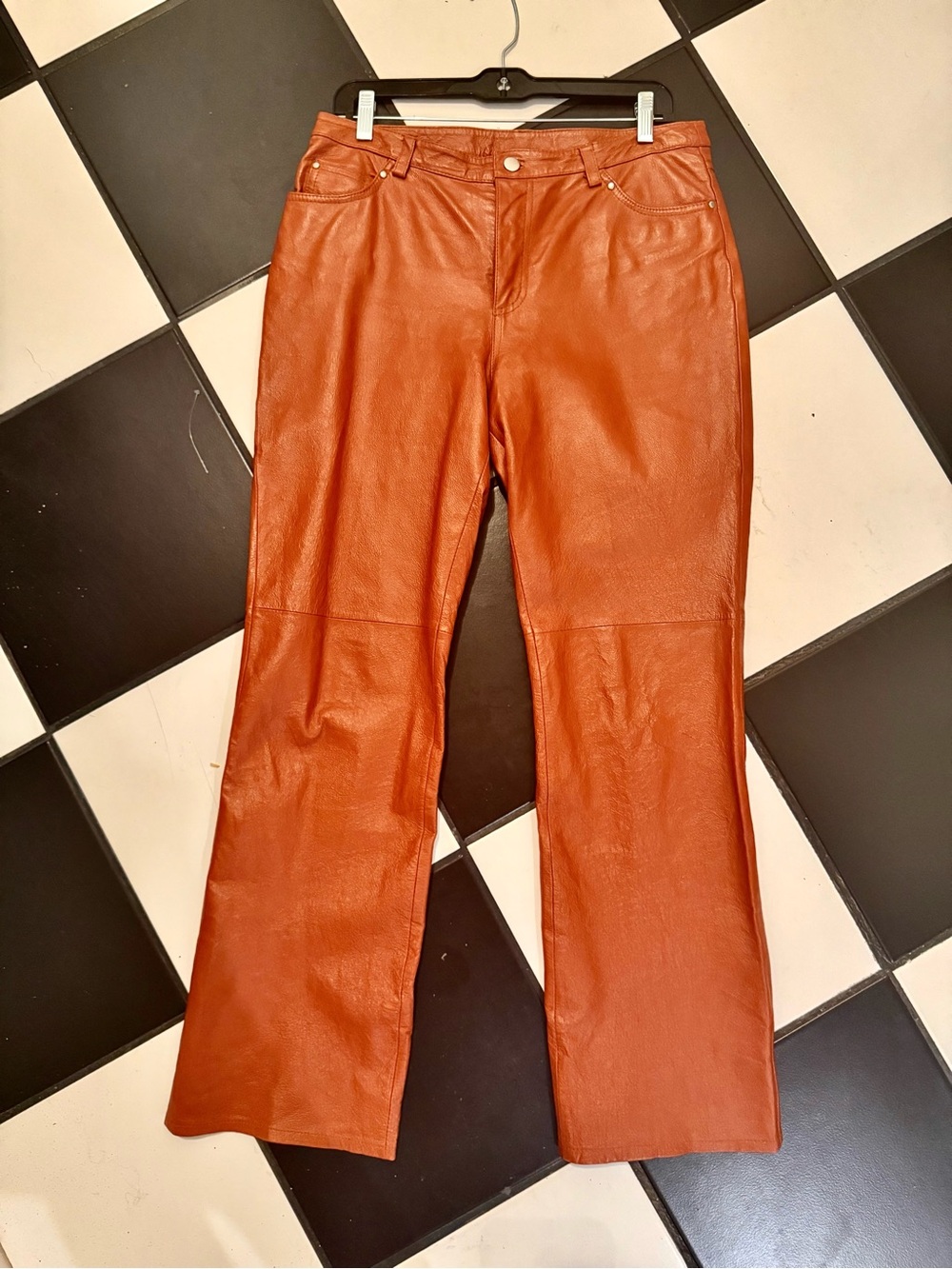 metrostyle real Leather Flare Jeans in Rust Orange NWOT